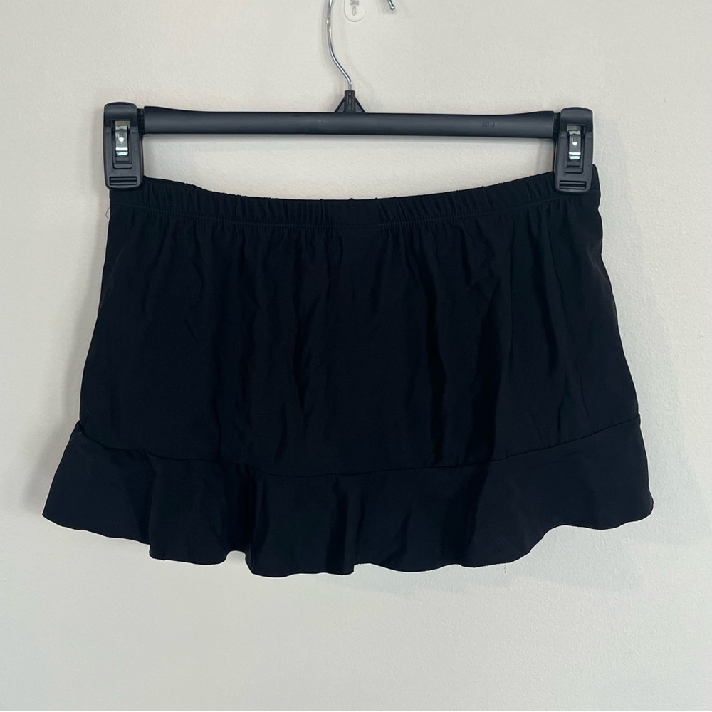 Aqua Green Swim Skirt Women's Black Ruffle Built in Brief Elastic Waist Small